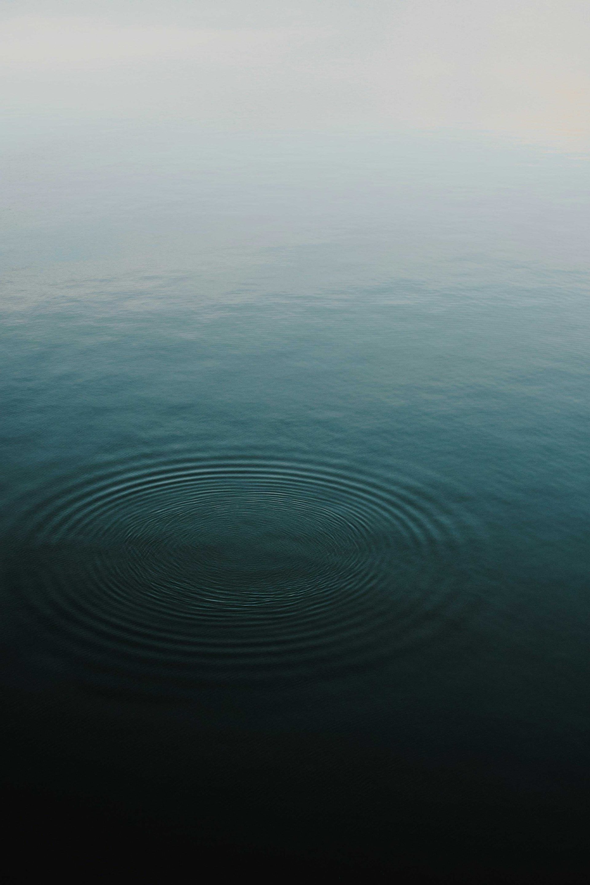 Ondes sur l'eau : Gros plan sur des cercles concentriques et des ondulations à la surface d'une eau bleue et calme.
